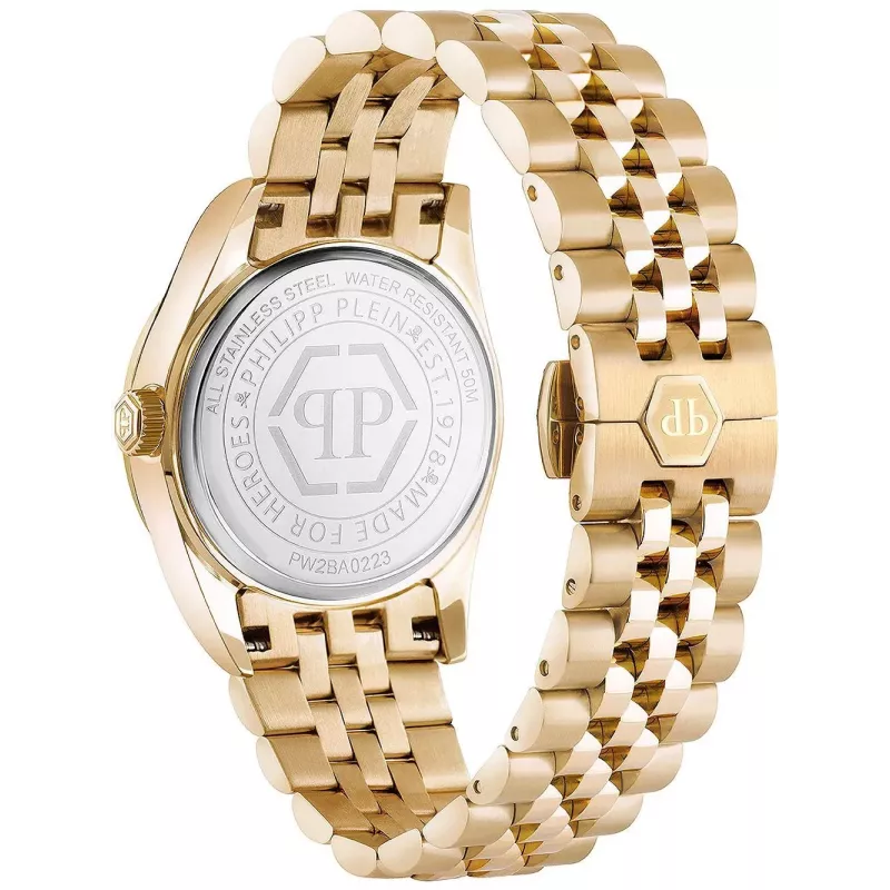Philipp Plein Moteriškas Laikrodis PW2BA0223 38mm Rožinio Aukso Spalvos Nerūdijantis Plienas Baltas Silikonas