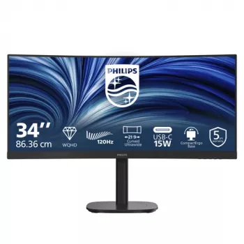 Philips 34B2N3500C 34 colių lenktas VA LCD monitorius UWQHD 3440x1440 120Hz 1500R DisplayHDR 400 USB-C 65W
