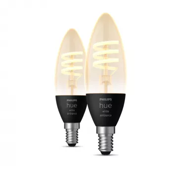 Philips Hue E14 White Ambiance 4.6W LED Filament Candle Bulb 2-Pack
