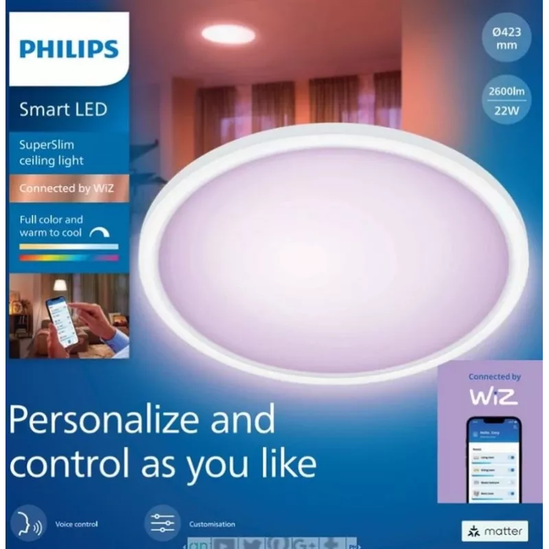 Philips Hue White and Color Ambiance Surimu 22W Smart LED Panel Light 2050lm 2000-6500K RGB Bluetooth Zigbee