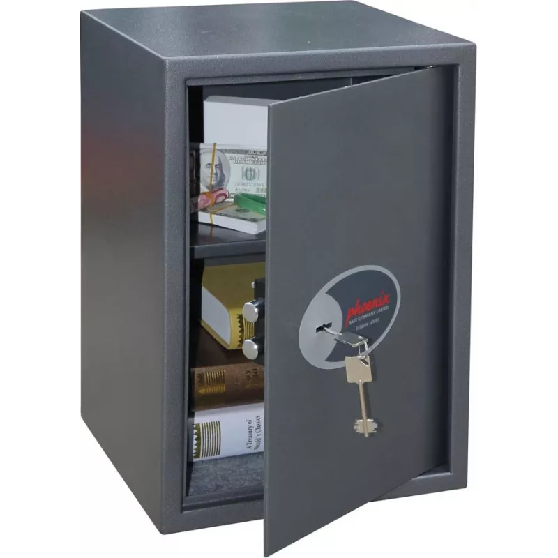 Phoenix Safe SS0804K Vela Home Office Burglary Protection Safe, 52L, Dark Grey/Black, Key Lock