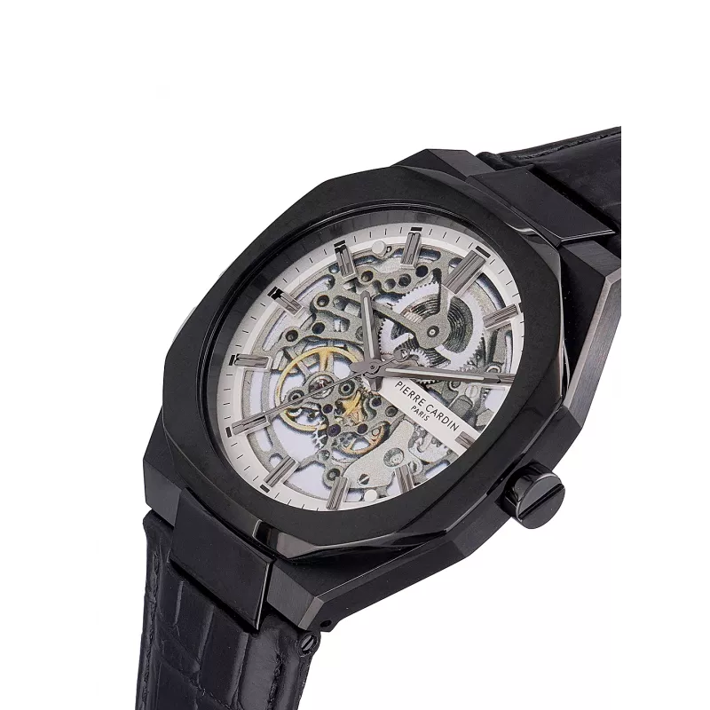Pierre Cardin vyriškas analoginis kvarcinis laikrodis CF.1002.LB.1 42mm juodas ciferblatas odinis dirželis