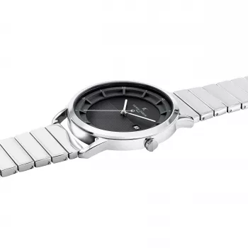 Pierre Cardin vyriškas analoginis kvarcinis laikrodis CLC.6006 - 43mm nerūdijančio plieno korpusas, juodas odinis dirželis