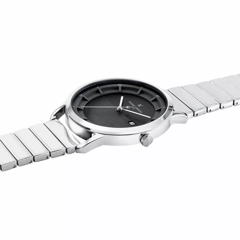 Pierre Cardin vyriškas analoginis kvarcinis laikrodis CLC.6006 - 43mm nerūdijančio plieno korpusas, juodas odinis dirželis
