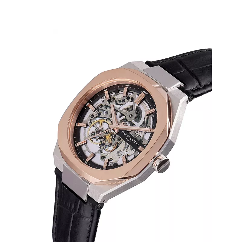 Pierre Cardin Vyriškas Kvarcinis Analoginis Laikrodis CF.1002.LB.2 42mm Nerūdijantis Plienas Juodas Ciferblatas Odinis Dirželis