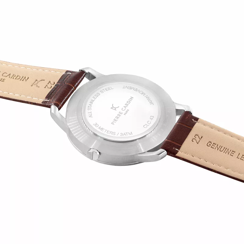 Pierre Cardin vyrų kvarcinis analoginis laikrodis CLC.6000 43mm nerūdijančio plieno korpusas juodas odinis dirželis