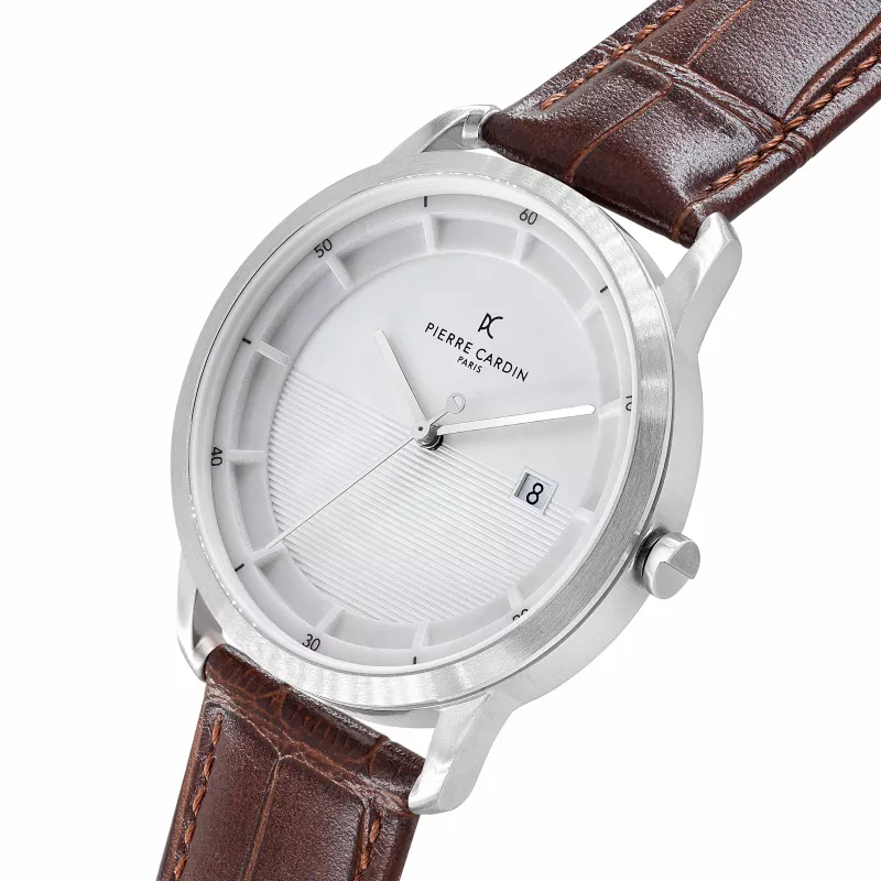 Pierre Cardin vyrų kvarcinis analoginis laikrodis CLC.6000 43mm nerūdijančio plieno korpusas juodas odinis dirželis