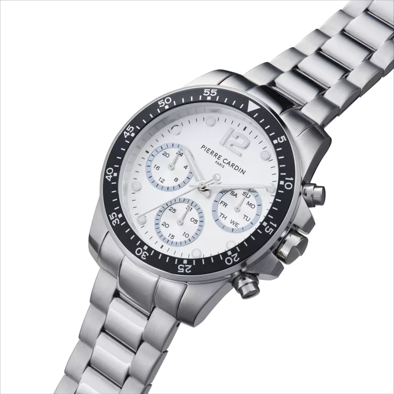 Pierre Cardin Vyriškas kvarcinis analoginis laikrodis CNI.0012 40mm Nerūdijančio plieno korpusas Juodas odinis dirželis