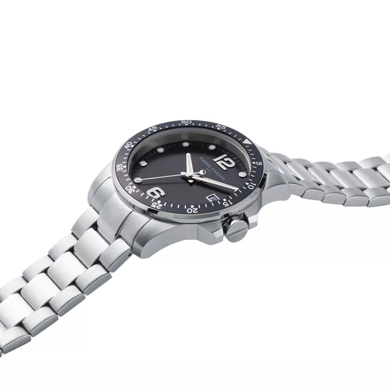 Pierre Cardin vyriškas kvarcinis analoginis laikrodis CNI.0026 40mm nerūdijančio plieno korpusas, juodas odinis dirželis