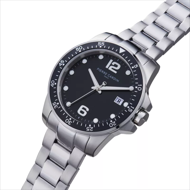Pierre Cardin vyriškas kvarcinis analoginis laikrodis CNI.0026 40mm nerūdijančio plieno korpusas, juodas odinis dirželis