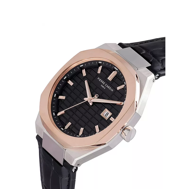 Pierre Cardin vyriškas laikrodis CF.1000.LB.1 42mm nerūdijančio plieno kvarcinis analoginis juodas ciferblatas odinis dirželis