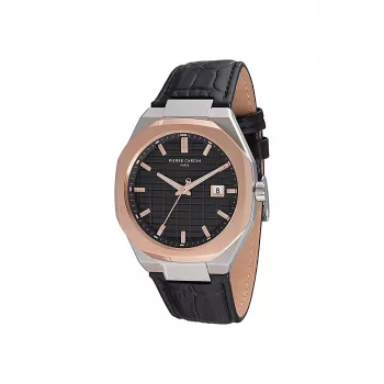 Pierre Cardin vyriškas laikrodis CF.1000.LB.1 42mm nerūdijančio plieno kvarcinis analoginis juodas ciferblatas odinis dirželis