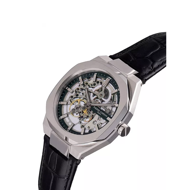 Pierre Cardin Vyriškas Laikrodis CF.1002.LB.4 42mm Nerūdijančio Plieno Kvarcinis Analoginis Juodas Ciferblatas Odinis Dirželis