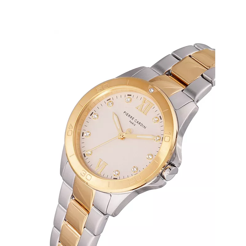Pierre Cardin moteriškas kvarcinis analoginis laikrodis CF.1009.MU - 34 mm nerūdijantis plienas su perlų motinos ciferblatu