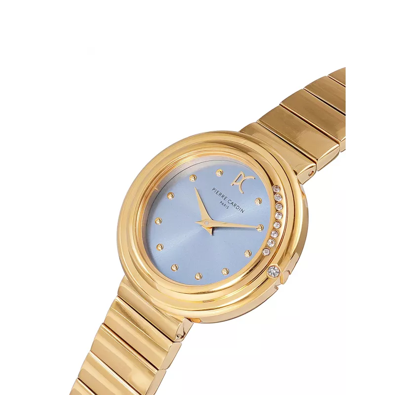 Pierre Cardin moteriškas kvarcinis analoginis laikrodis CF.1010.MG.1 - 32 mm auksinio nerūdijančio plieno korpusas, baltas ciferblatas, ruda odinė juosta