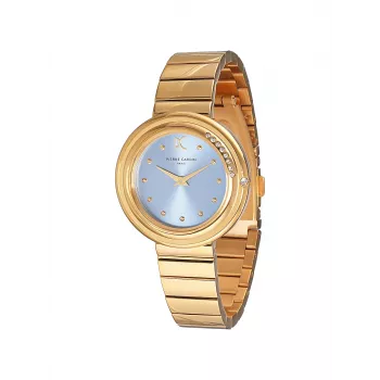 Pierre Cardin moteriškas kvarcinis analoginis laikrodis CF.1010.MG.1 - 32 mm auksinio nerūdijančio plieno korpusas, baltas ciferblatas, ruda odinė juosta