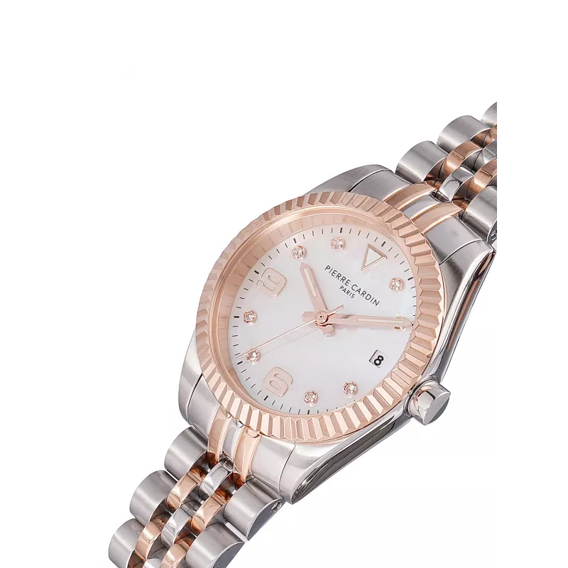 Pierre Cardin moteriškas kvarcinis analoginis laikrodis CF.1012.MU (28 mm) sidabrinis nerūdijančio plieno Milano tinklelio apyrankė