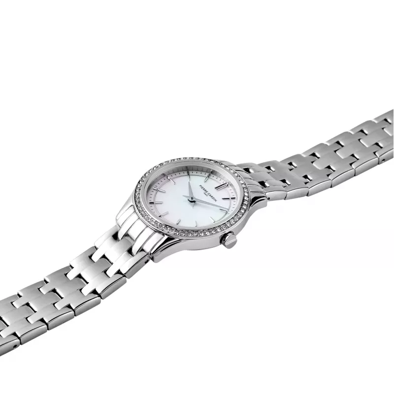 Pierre Cardin moteriškas kvarcinis laikrodis CF.0611.SJ sidabrinis nerūdijančio plieno tinklelis 30mm
