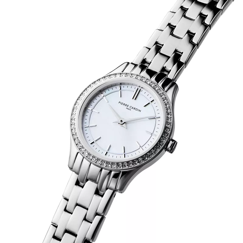 Pierre Cardin moteriškas kvarcinis laikrodis CF.0611.SJ sidabrinis nerūdijančio plieno tinklelis 30mm
