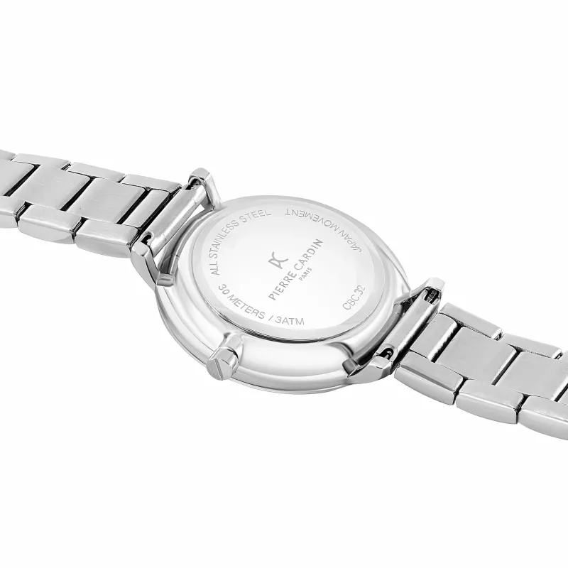 Pierre Cardin Women's Watch CBC.5006 32mm Stainless Steel Quartz Analog White Dial Black Leather