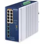 PLANET TECHNOLOGY CORP. IGS-5225-8P4X Pramoninis 8 prievadų 10/100/1000T 802.3bt PoE + 4 prievadų 10G SFP+ Ethernet jungiklis (360W PoE biudžetas, PoE naudojimo LED, -40~75°C, dviguba 48~54V DC maitinimo įvestis)