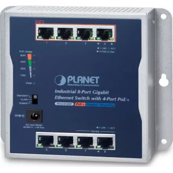 Planet WGS814HP pramoninis Gigabit PoE+ valdiklis, 8 prievadų (4 PoE+), montuojamas ant sienos, IP30, 60W biudžetas