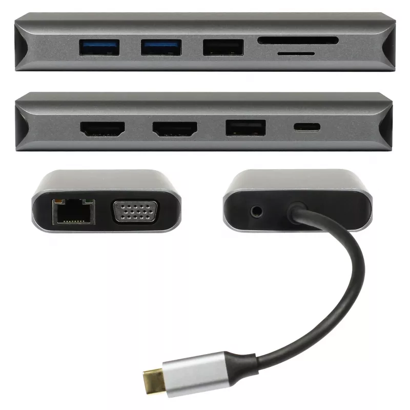 PLUSONIC USB-C Docking Adapter 8in1 - Space Gray
