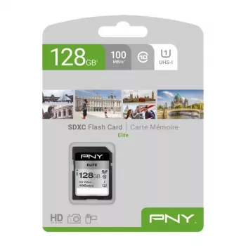 PNY Elite 128GB SDXC UHS-I U1 Class 10 atminties kortelė – iki 100MB/s skaitymo