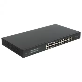 POE LANG NSW3000-24T1GT1GC-POE-IN 24 prievadų „Gigabit PoE+“ jungiklis su 2 aukštynkrypčiais prievadais, 370 W, nevaldomas, 1U montuojamas į stelažą