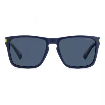 Polaroid PLD2139SFLL Unisex stačiakampiai akiniai nuo saulės - juodas rėmelis, pilki lęšiai, 56 mm
