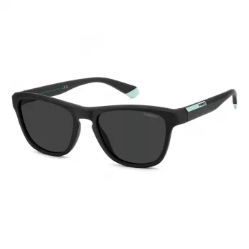 POLAROID PLD2168S003 Vyriški stačiakampiai akiniai nuo saulės – matinio juodo rėmelio, pilki poliarizuoti lęšiai, 54 mm