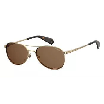 Polaroid PLD6070SXJ5GS Moteriški stačiakampiai akiniai nuo saulės - Havana acetato rėmelis, pilki poliarizuoti lęšiai, 56 mm