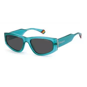 POLAROID PLD6169S1ED Unisex kvadratiniai akiniai nuo saulės - juodas rėmelis, pilki poliarizuoti lęšiai 55mm