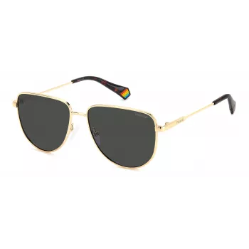 POLAROID PLD6196SXJ5G Unisex stačiakampiai akiniai nuo saulės - juodas rėmelis, pilki poliarizuoti lęšiai, 56 mm