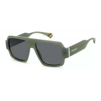 POLAROID PLD6209SX1ED Unisex stačiakampiai akiniai nuo saulės - juodas rėmelis, pilki lęšiai