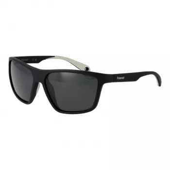 POLAROID PLD7040S5908A Vyriški stačiakampiai poliarizuoti akiniai nuo saulės - pilkas rėmelis, pilki lęšiai 59mm