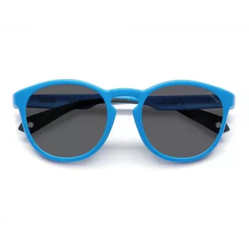 POLAROID PLD7050SMVU Unisex kvadratiniai akiniai nuo saulės - matinio juodo rėmelio, pilki poliarizuoti lęšiai, 52 mm