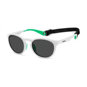 POLAROID PLD7050SVK6 Unisex stačiakampiai akiniai nuo saulės - juodas rėmelis, pilki poliarizuoti lęšiai, 52 mm