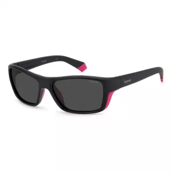 POLAROID SPORT MAN Akinių nuo saulės rėmeliai PLD7046S3MR Stačiakampiai sportiniai wrap juodi rėmeliai pilki poliarizuoti lęšiai 57-17-135 mm