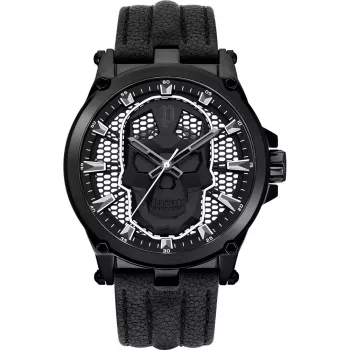 Police Men's Battalion Quartz Analog Watch PEWJA2108203 47mm Black Dial Black Leather Strap