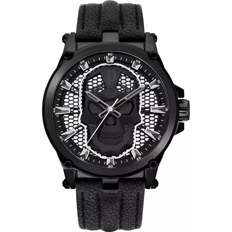 Police Men's Battalion Quartz Analog Watch PEWJA2108203 47mm Black Dial Black Leather Strap