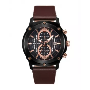 Vyriškas chronografinis laikrodis Police R1451324001 - 46mm nerūdijančio plieno korpusas, mėlynas ciferblatas, ruda odinė juosta