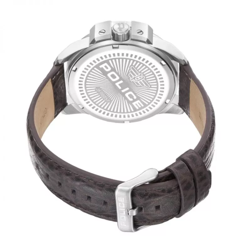 POLICE vyriškas analoginis laikrodis PEWJF0005703, 46 mm, mėlynas ciferblatas, odinis dirželis