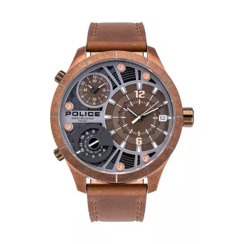 POLICE vyriškas laikrodis PL15662XSQR1 Chronografas kvarcinis, 52mm nerūdijančio plieno korpusas, juodas ciferblatas ir odinis dirželis