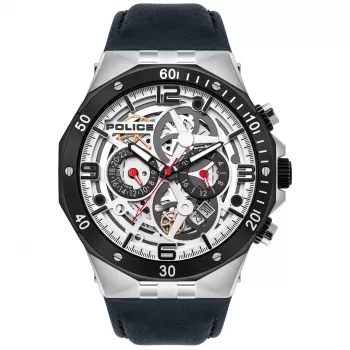 POLICE Vyriškas PL16065JSTB04 Raho Analoginis Kvarcinis Laikrodis 46mm Mėlynas Ciferblatas Ruda Odinė Apyrankė