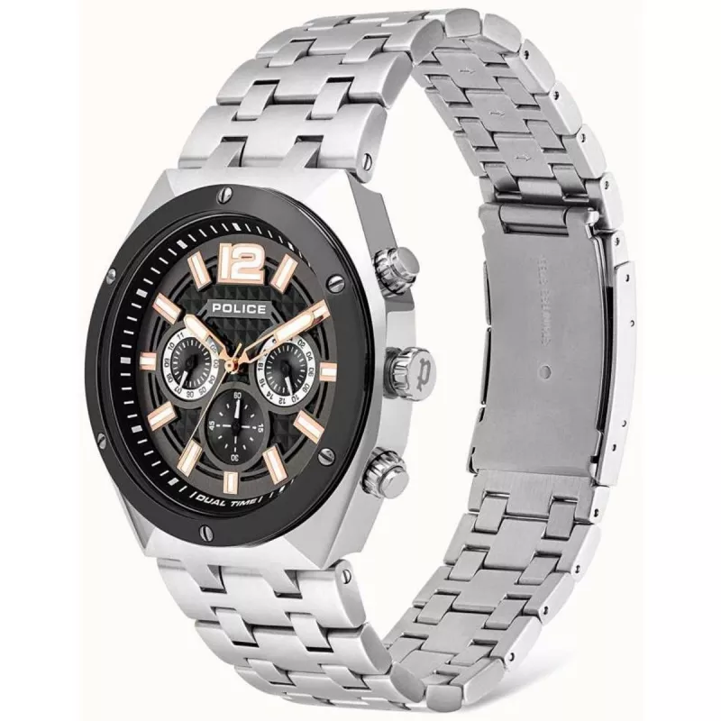 POLICE Vyriškas kvarcinis analoginis laikrodis P15995JSTU61M 46mm Nerūdijantis plienas Gunmetal pilka