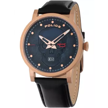Police Men's Quartz Analog Watch PL15404JSR.03 - Blue Dial, Brown Leather Strap, 43mm