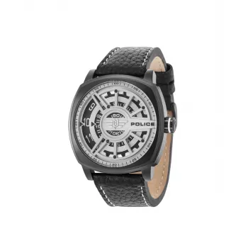 Police vyrų kvarcinis analoginis laikrodis R1451290002 - 49mm nerūdijančio plieno korpusas, juodas odinis dirželis