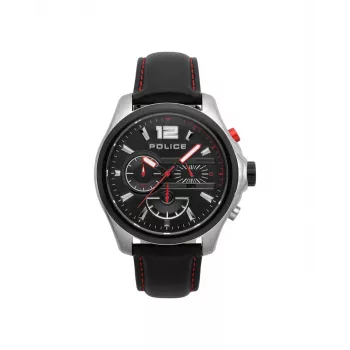 Police Men's Quartz Analog Watch R1471294003 - 46mm Stainless Steel Case, Black Dial, Leather Strap