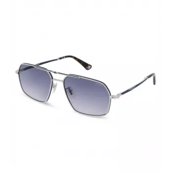 POLICE vyriški akiniai nuo saulės SPLL86M580F94 tamsiai Havana kvadratinis acetatinis rėmas pilki gradientiniai lęšiai UV400 58/16/145 mm